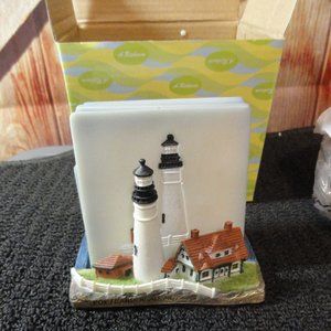 Light house Coaster Set~Hand painted~NOS~detailed, set 4~Portland Maine